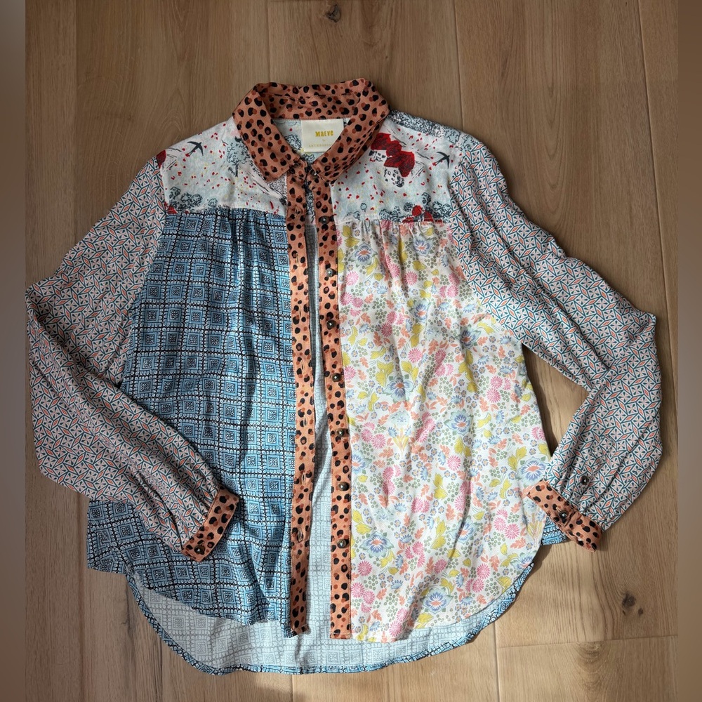 Anthropologie Maeve Leopard and Floral Blouse